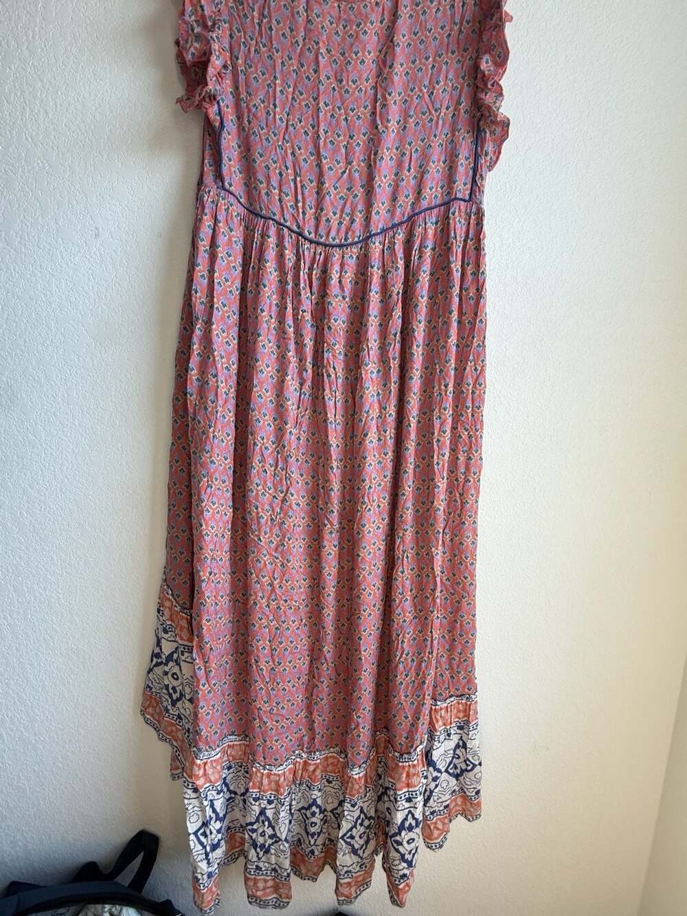 Blue Pearl Boho Printed Maxi Dress with Tassels and Ruffle Sleeves High Low - Picture 5 of 6